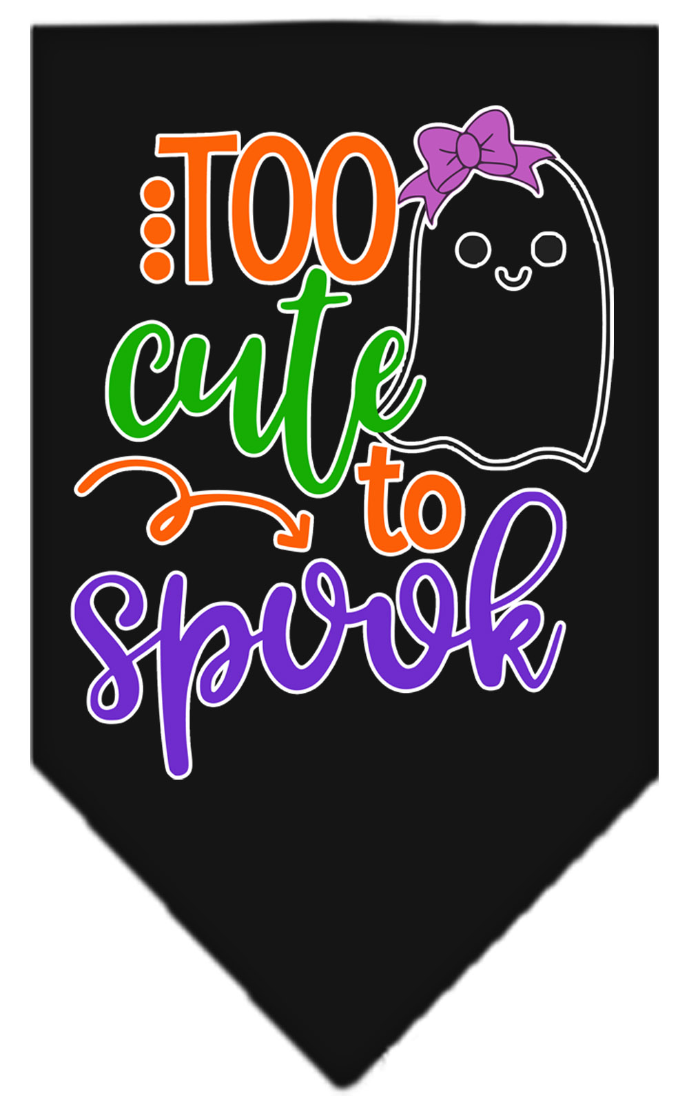 Too Cute to Spook-Girly Ghost Screen Print Bandana Black Large
